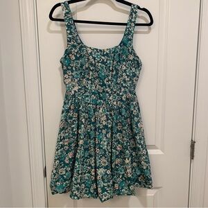 Band of the Free Teal Green Cream Floral Boho Mini Dress Estimated Size Medium